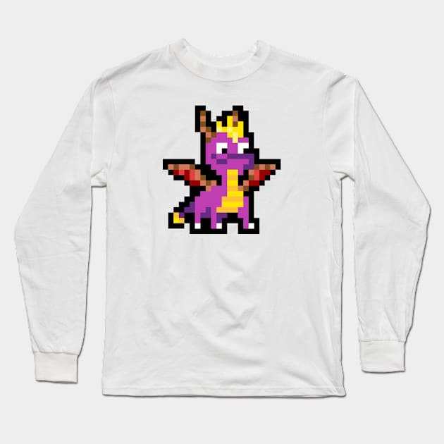 Spyro The Dragon 8-Bit Pixel Art Character Long Sleeve T-Shirt by StebopDesigns